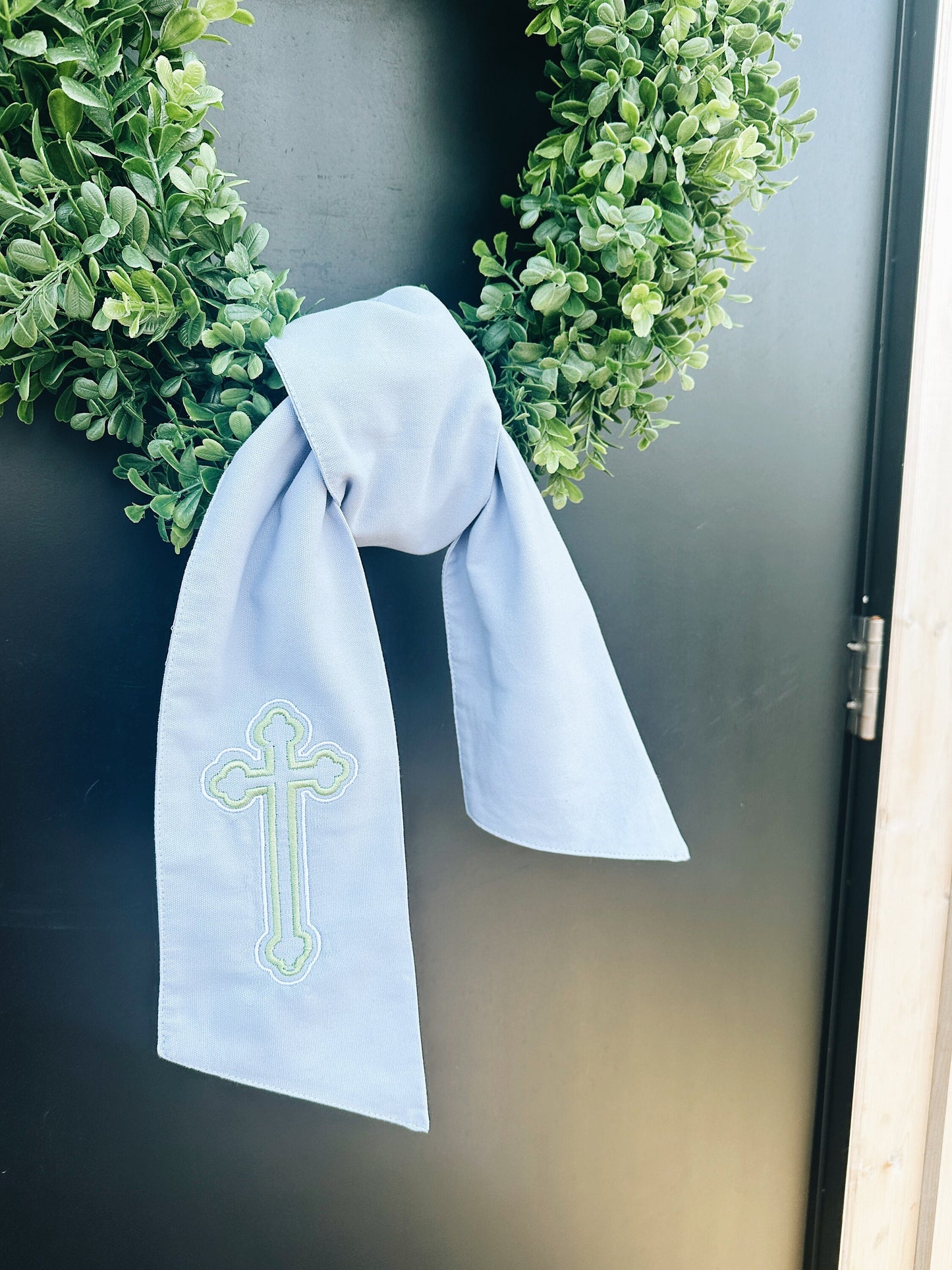 Easter Cross Wreath Sash - Blue