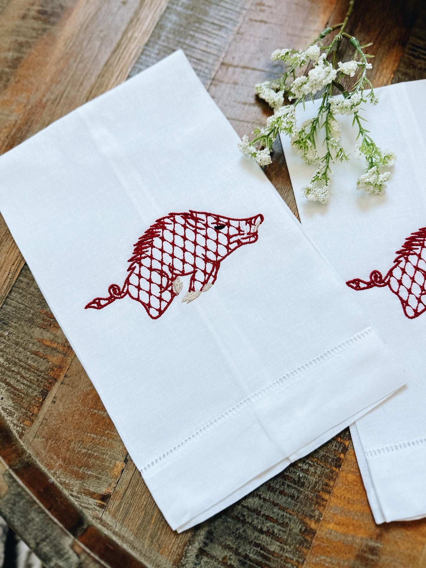 Chic Arkansas Razorback Linen Tea Towel