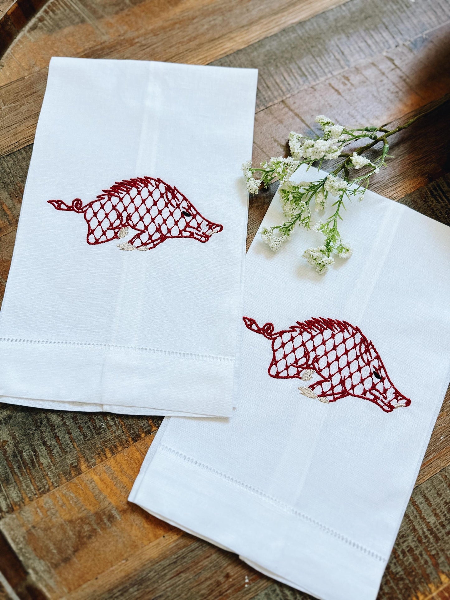 Chic Arkansas Razorback Linen Tea Towel