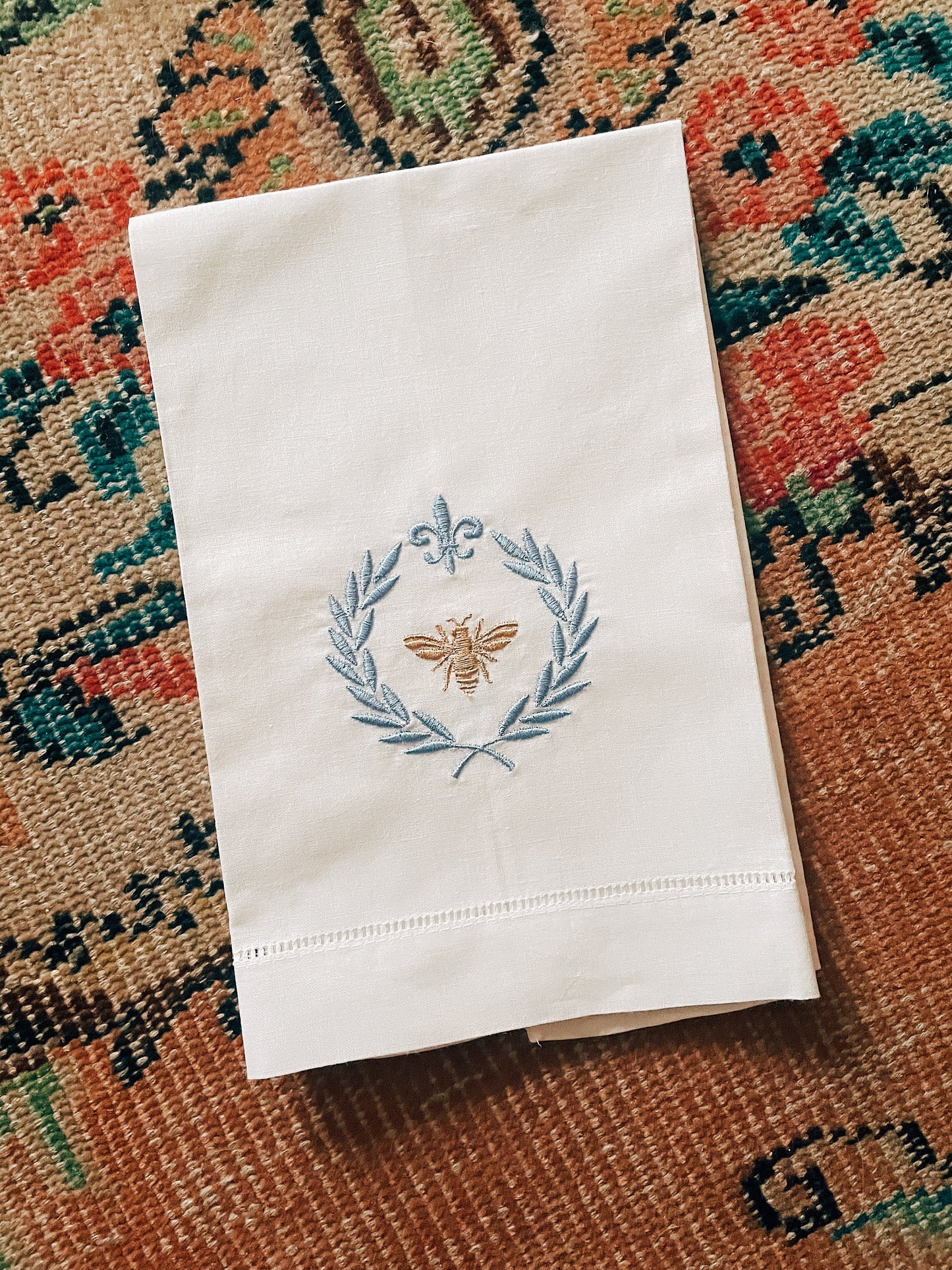 Fleur De Lis Bee Linen Tea Towel