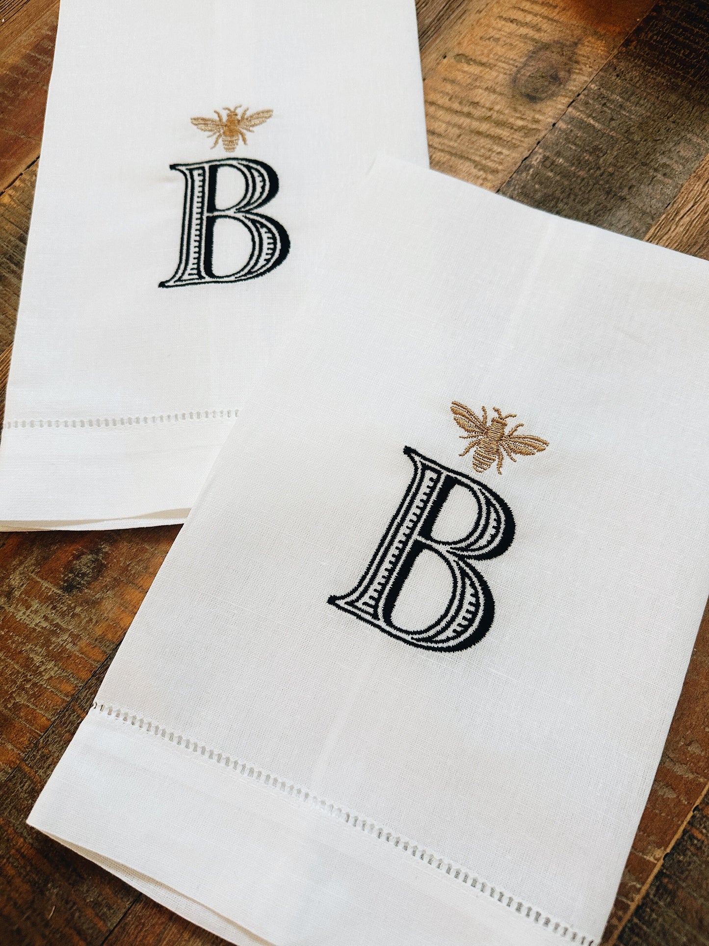 Single Initial With Bee Linen Tea Towel
