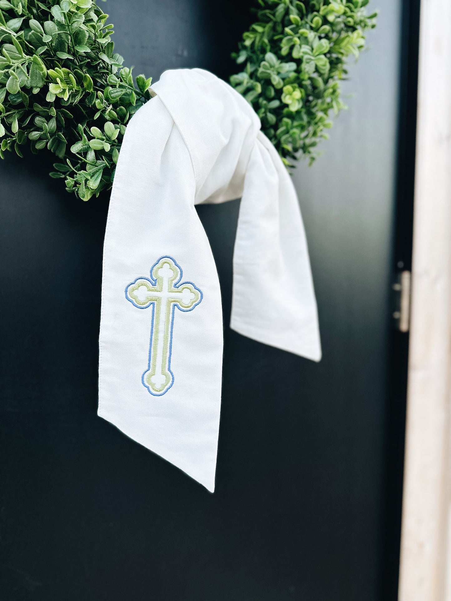 Easter Cross Wreath Sash - White