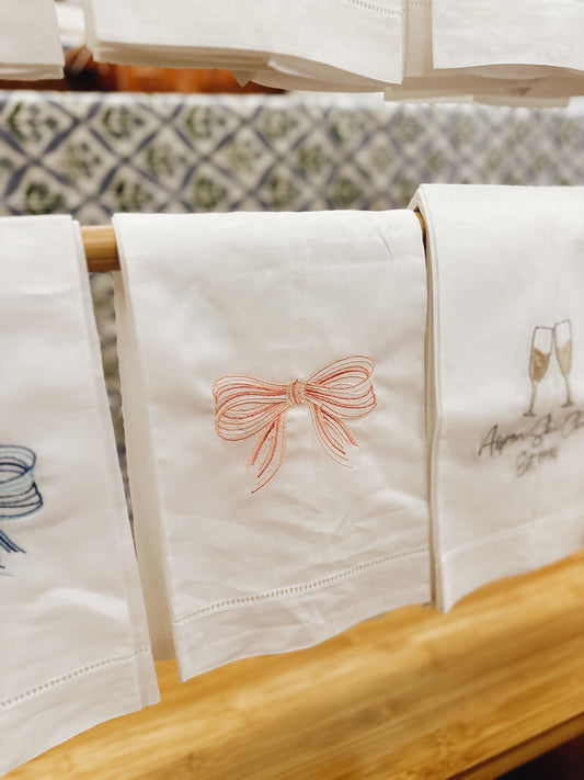 Multicolor Pink Bow Linen Tea Towel