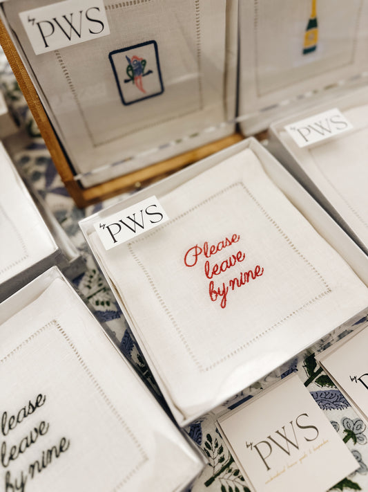 Please Leave By Nine Linen Cocktail Napkins - Red