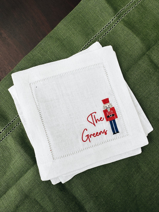 Nutcracker with Last Name Linen Cocktail Napkins