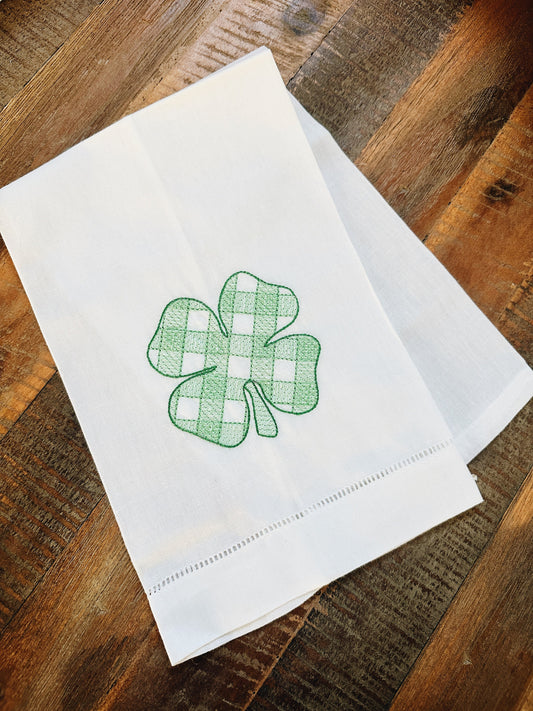 Gingham Shamrock Clover Tea Towel