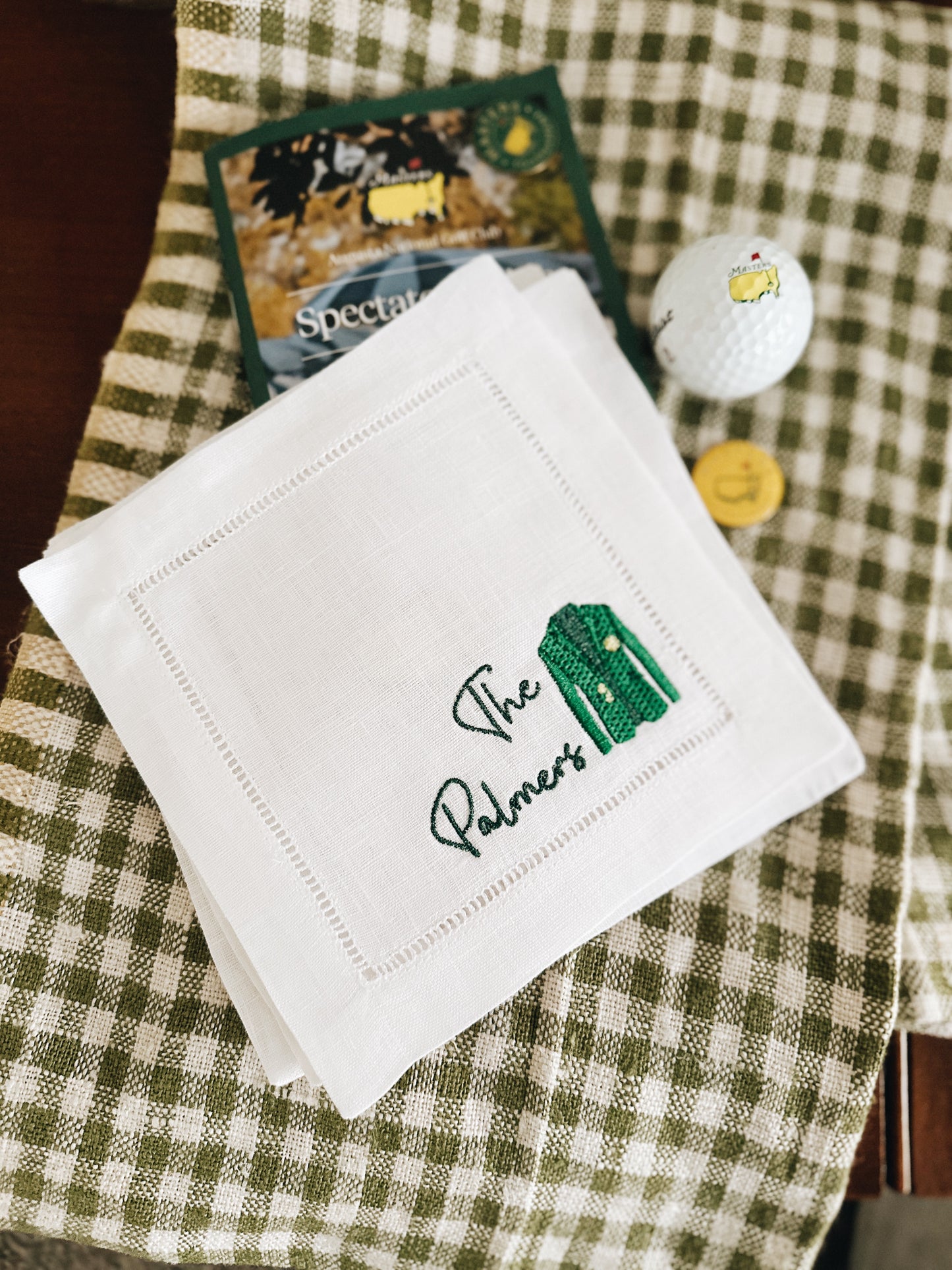 Simple Last Name With Green Jacket Linen Cocktail Napkins