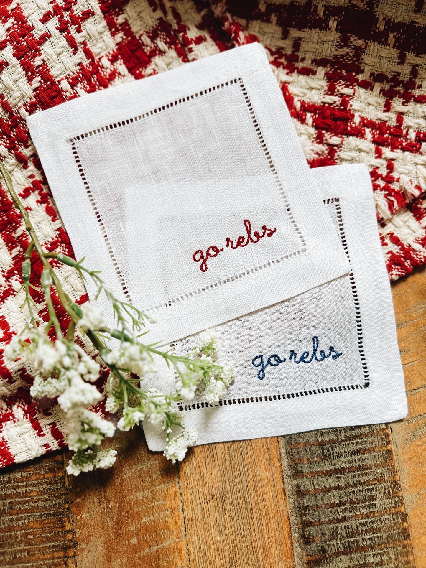 Go Rebs Ole Miss Linen Cocktail Napkins