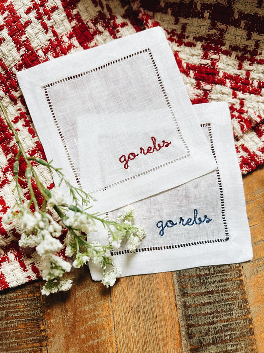 Go Rebs Ole Miss Linen Cocktail Napkins