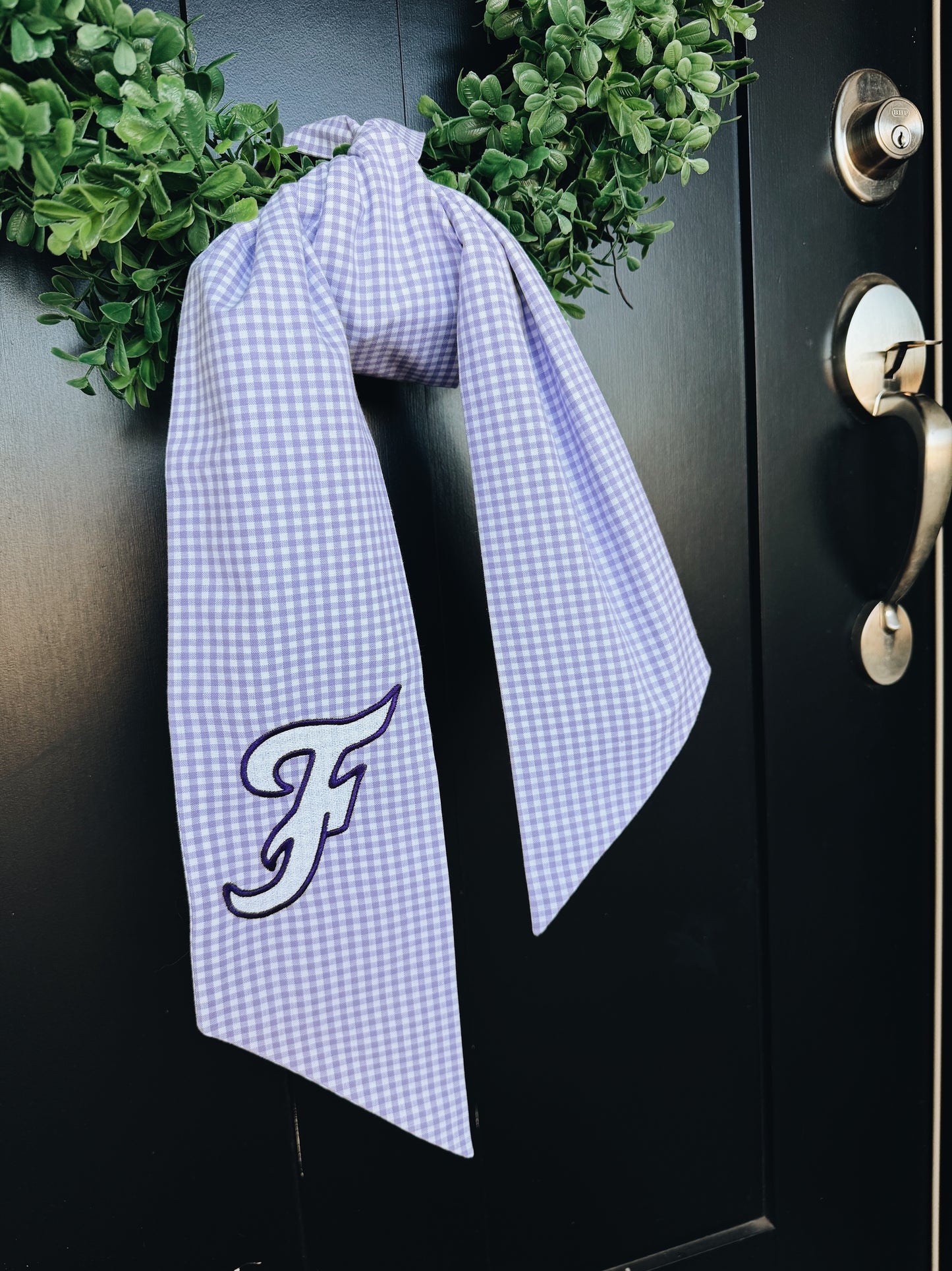 Fayetteville F Gingham Wreath Sash