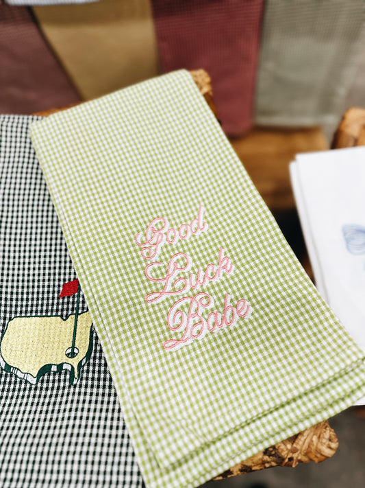 Good Luck Babe Gingham Tea Towel