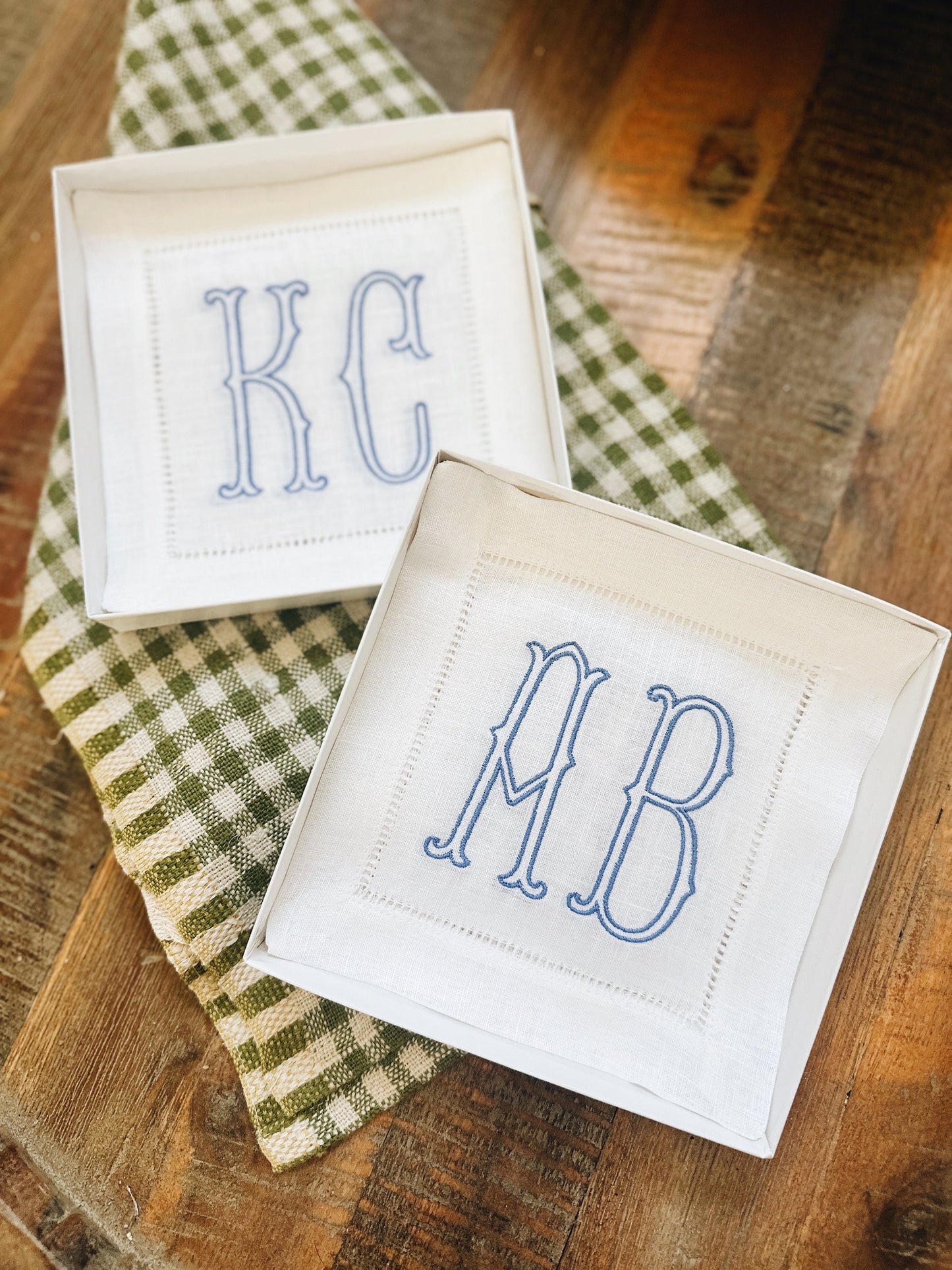 Two Letter Linen Cocktail Napkins - Barrett