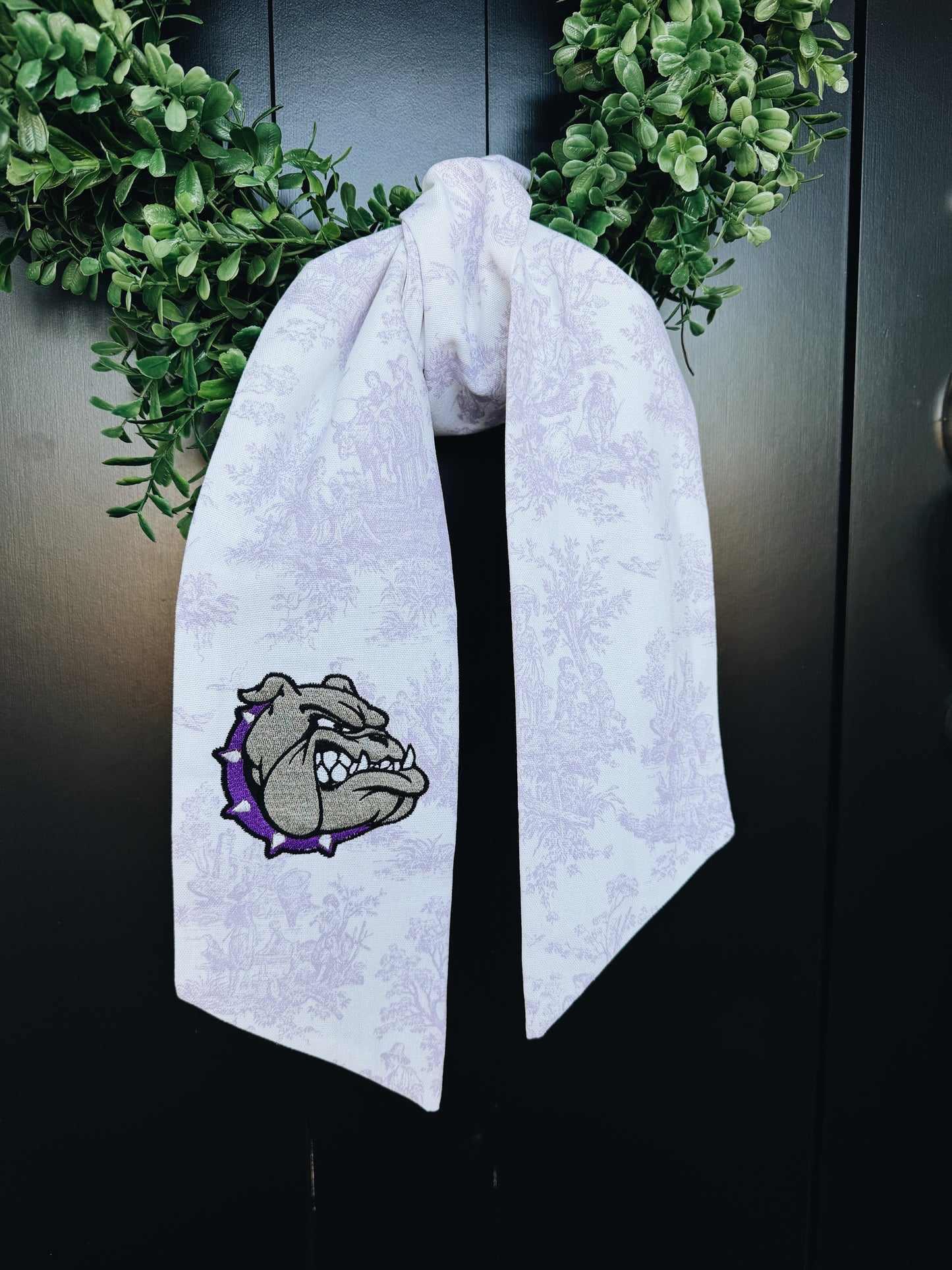 Fayetteville Bulldog Toile Wreath Sash