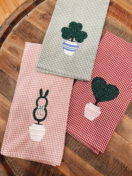 Heart Topiary Gingham Tea Towel