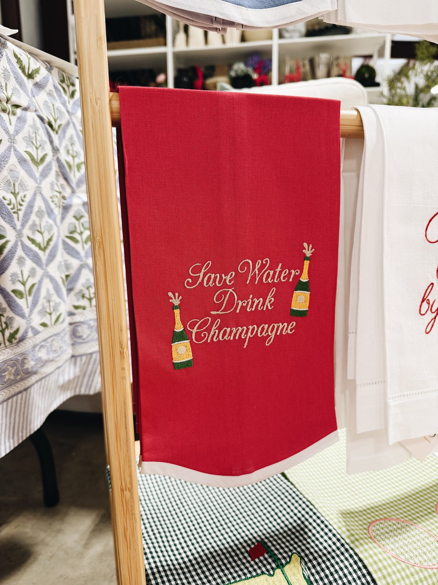 Save Water Drink Champagne Linen Towel