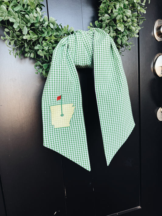 PREORDER: Arkansas Golf Wreath Sash - Green Gingham