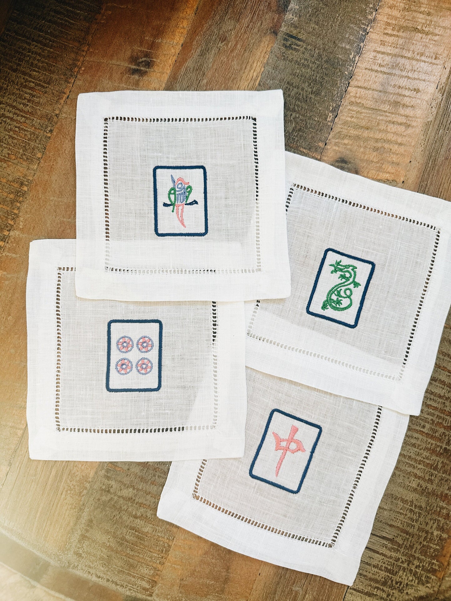 Mahjong Tile Linen Cocktail Napkins
