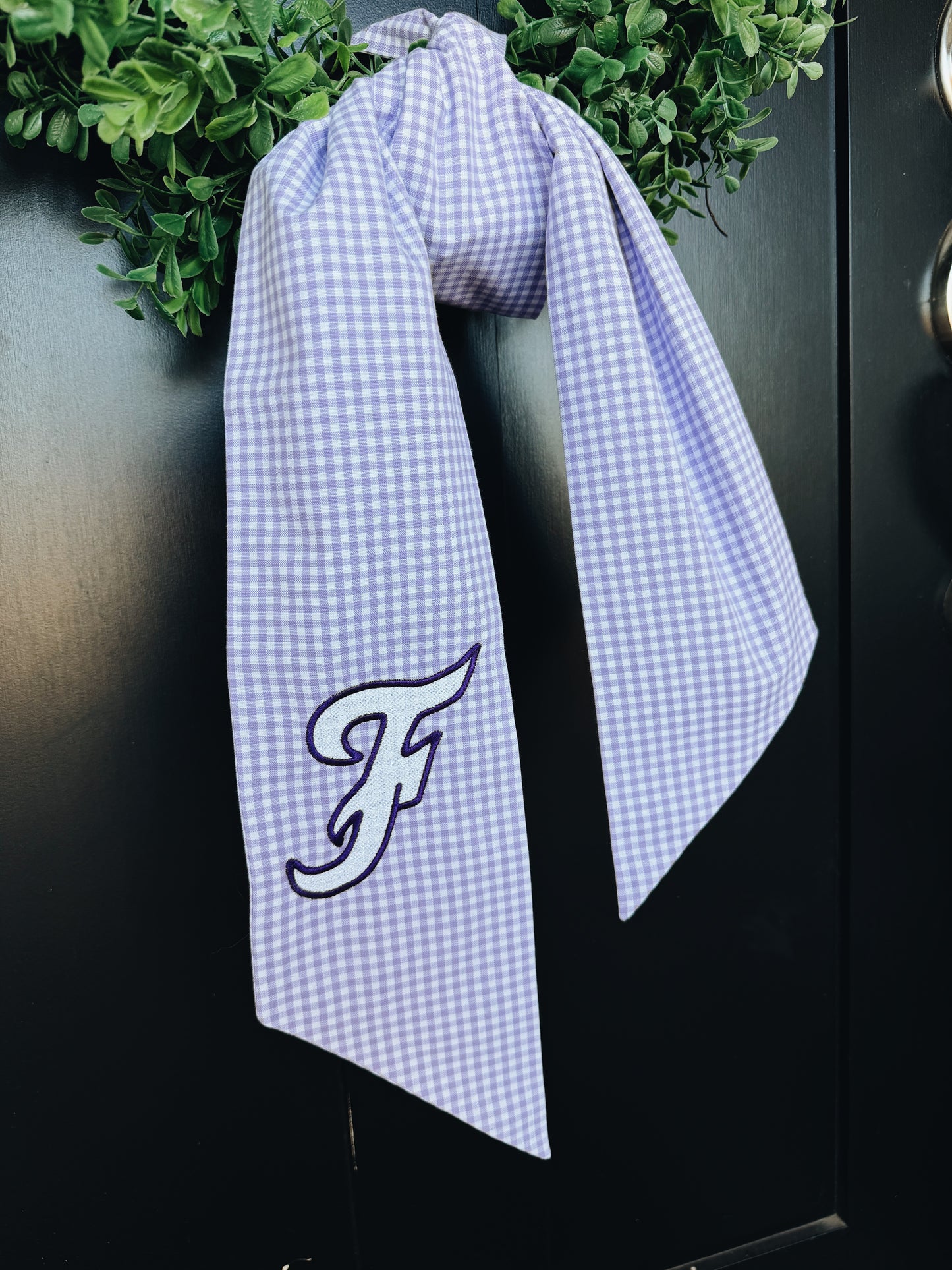 Fayetteville F Gingham Wreath Sash