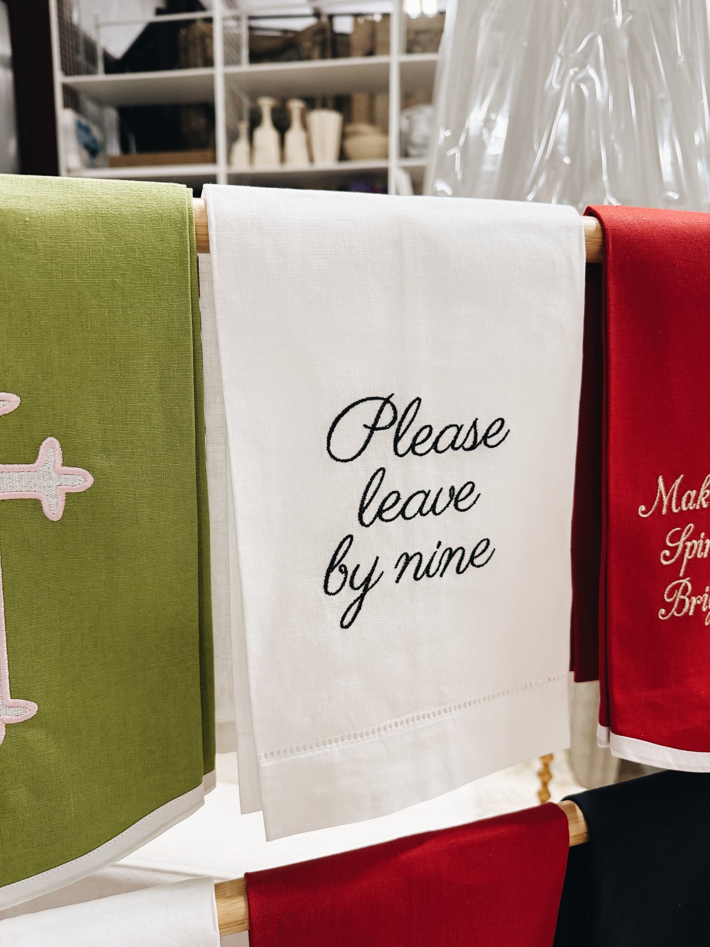 Please Leave By Nine Linen Tea Towel - Black