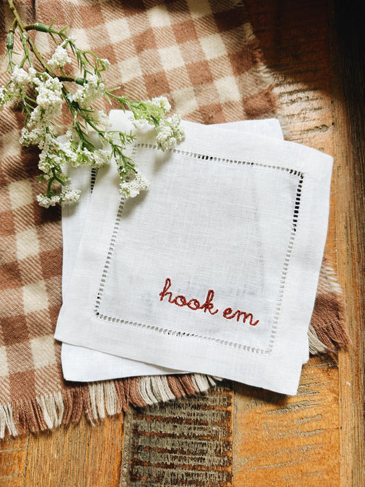 Hook Em Texas Linen Cocktail Napkins