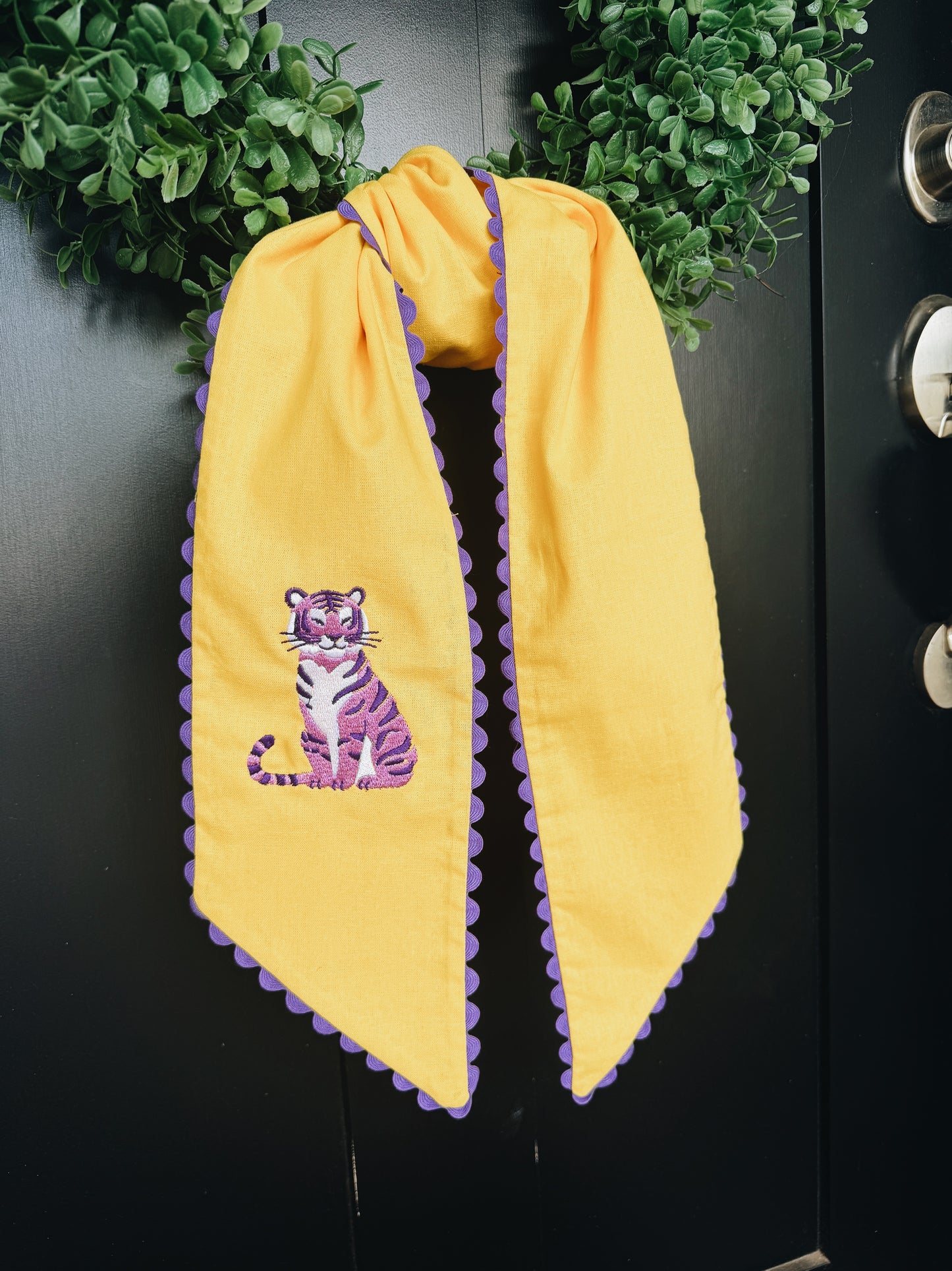 Mike LSU Wreath Sash With Ric Rac Trim