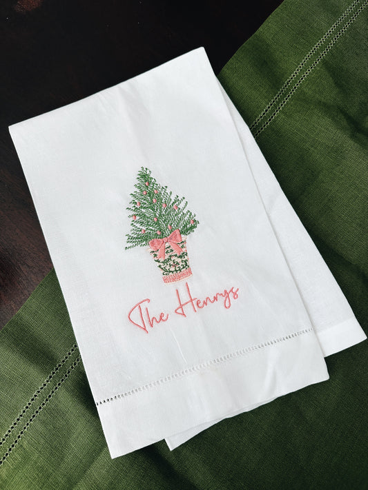 Christmas Tree in Planter Linen Tea Towel