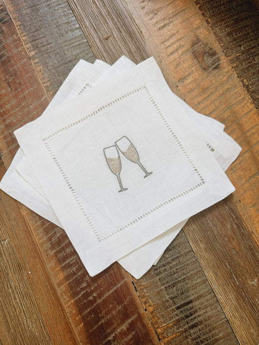 Champagne Flutes Linen Cocktail Napkins