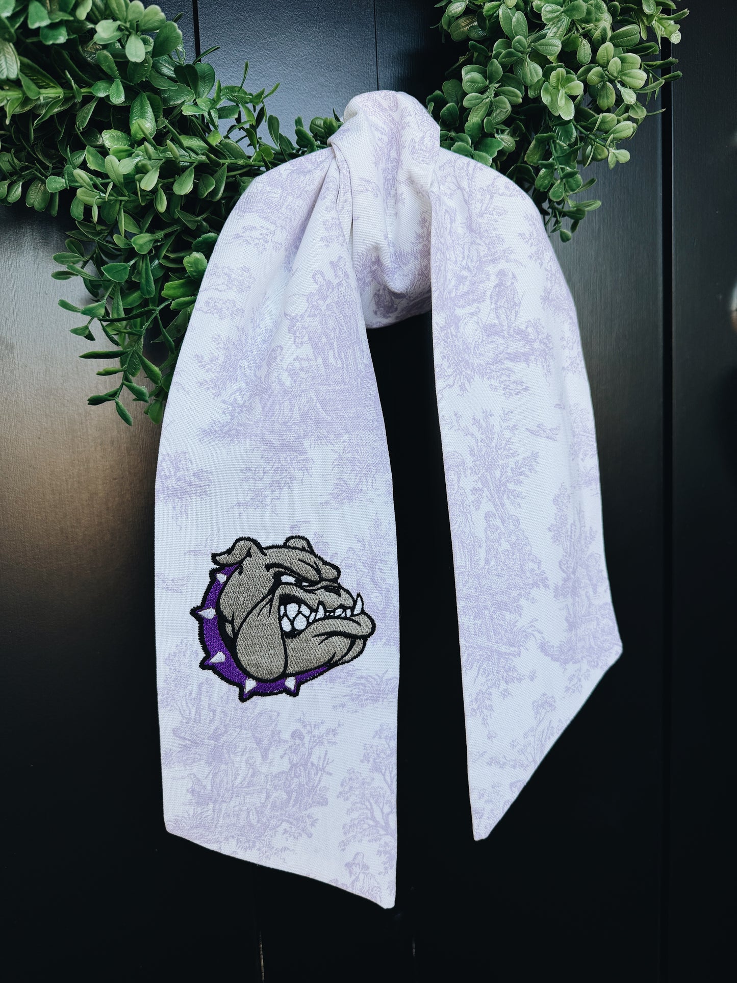 Fayetteville Bulldog Toile Wreath Sash
