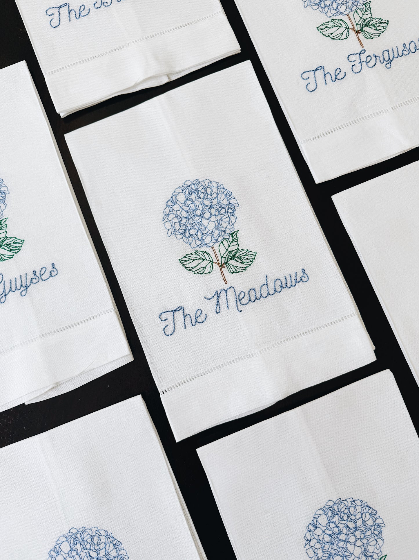 Personalized Hydrangea Linen Tea Towel