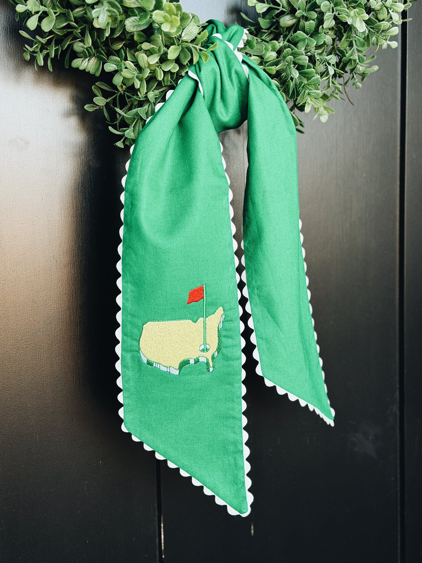 USA Golf Kelly Green Wreath Sash with Ivory Ric Rac Trim