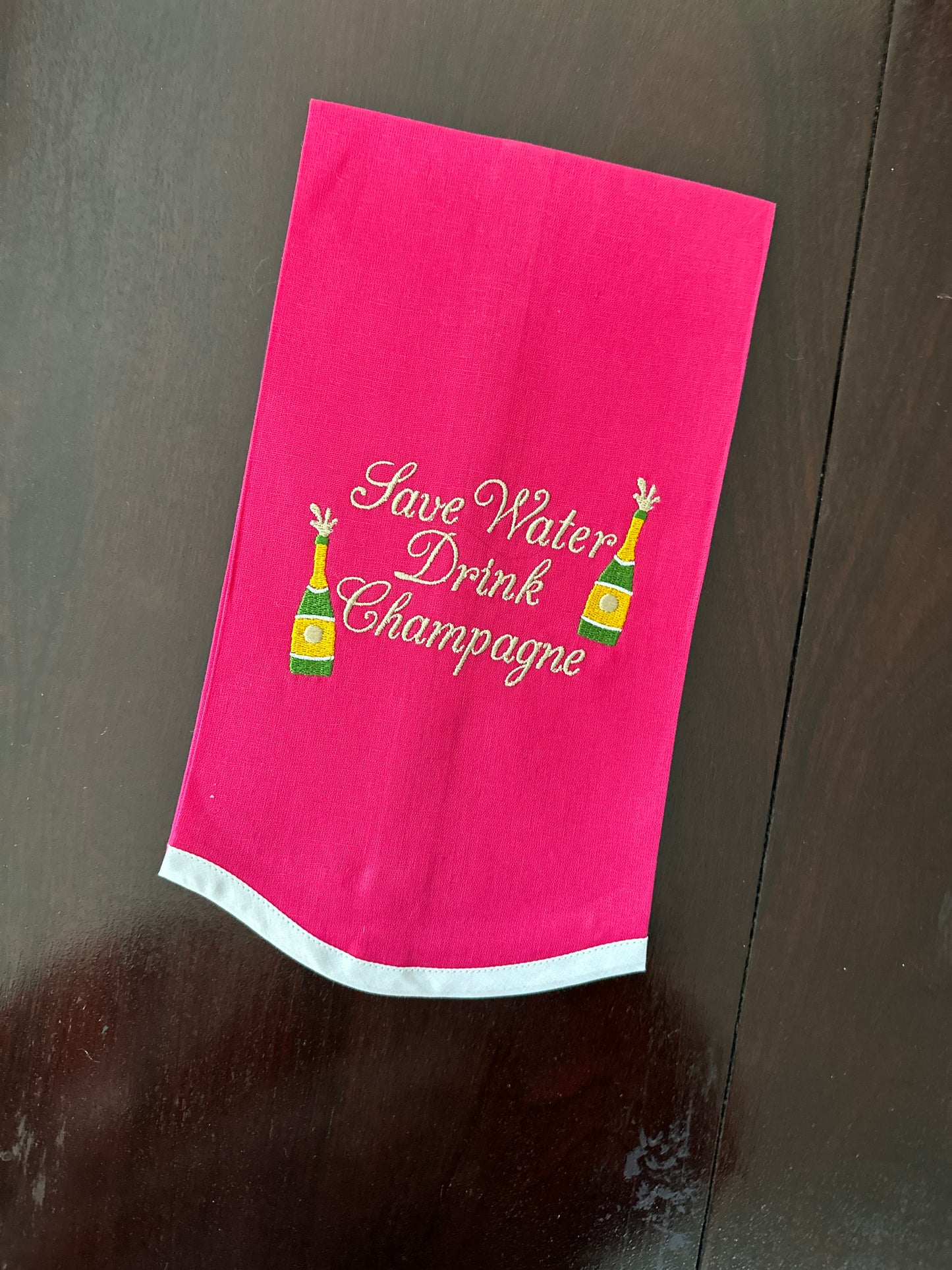 Save Water Drink Champagne Linen Towel