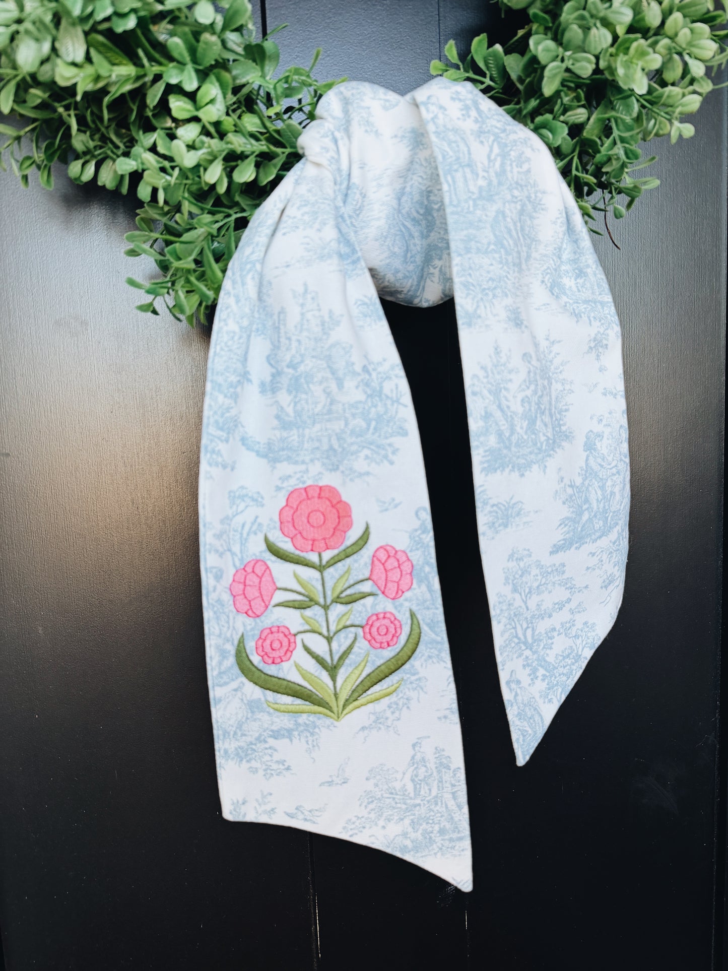 Block Print Flower Toile Wreath Sash