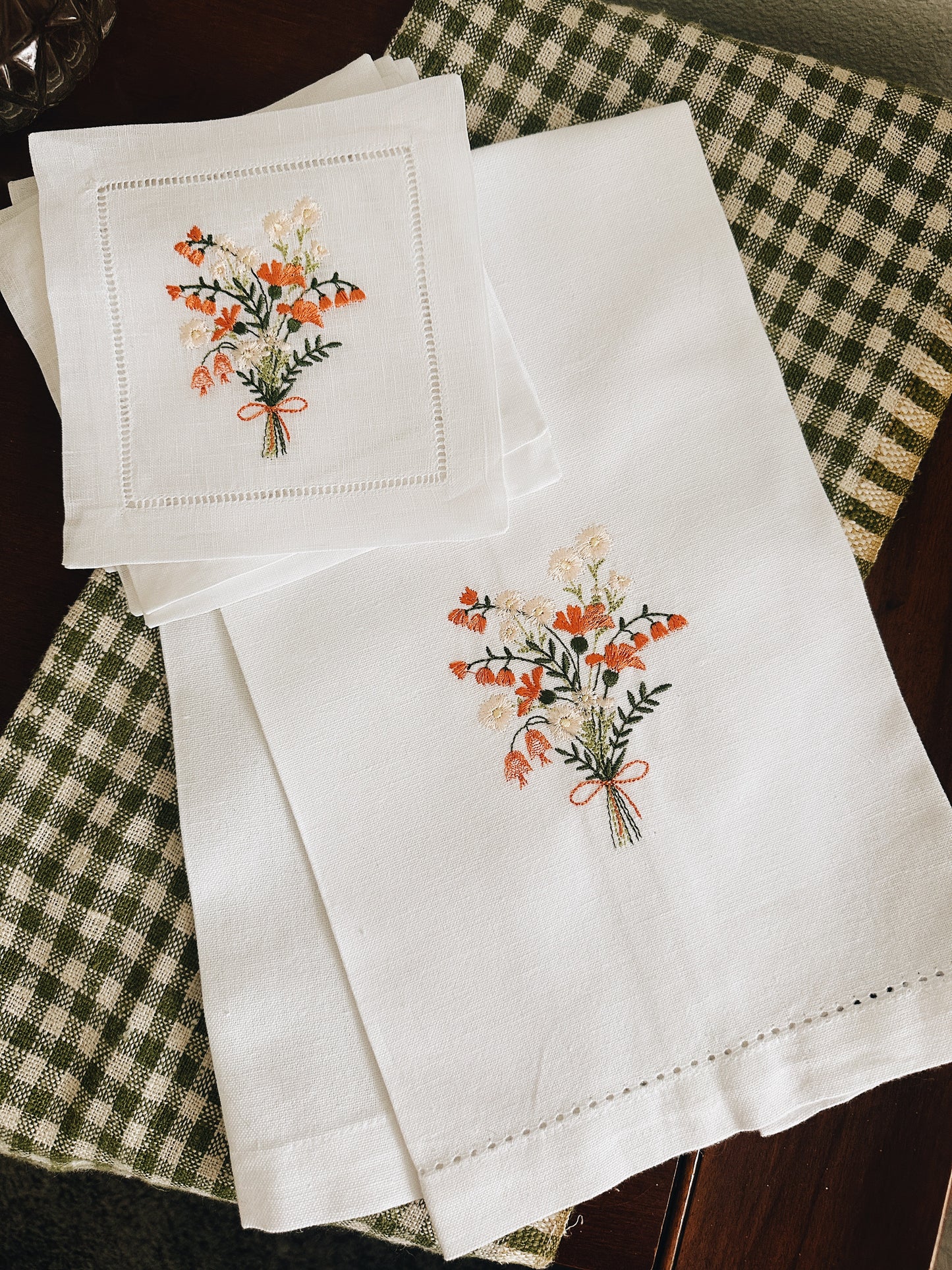 Orange Wildflowers Tea Towel