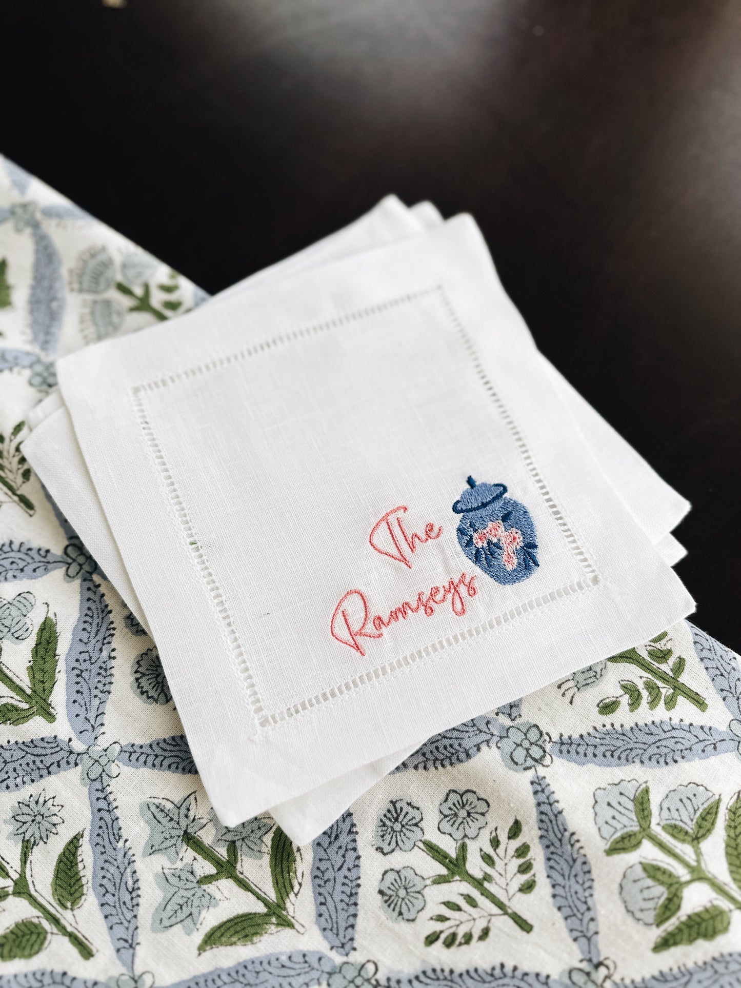 Simple Last Name with Ginger Jar Linen Cocktail Napkins