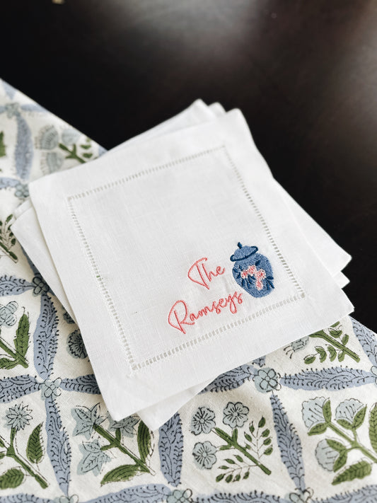 Simple Last Name with Ginger Jar Linen Cocktail Napkins