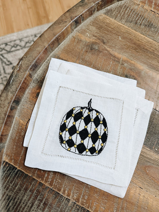 Diamond Pumpkin Linen Cocktail Napkins