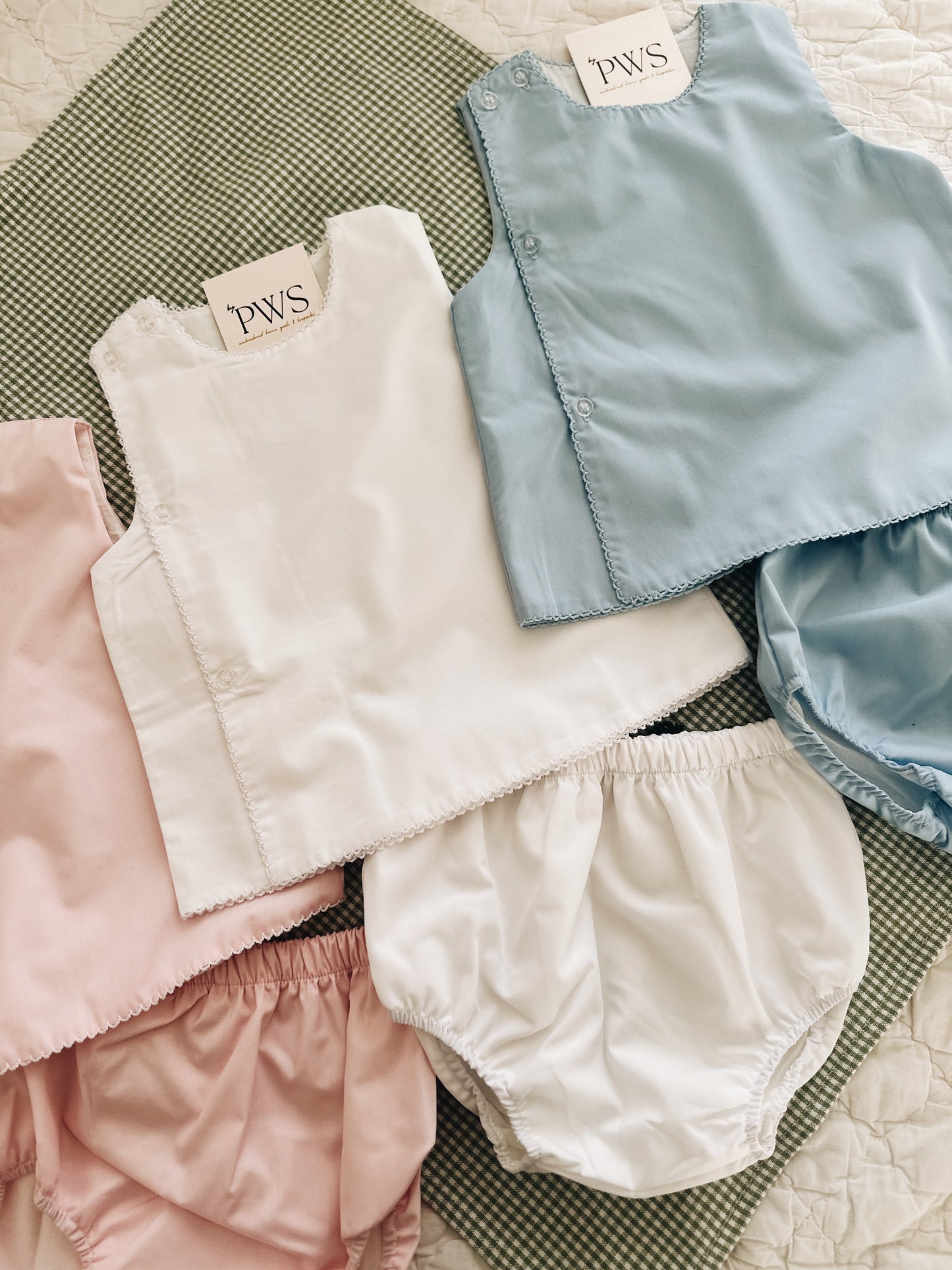 Picot Trim Diaper Set - White