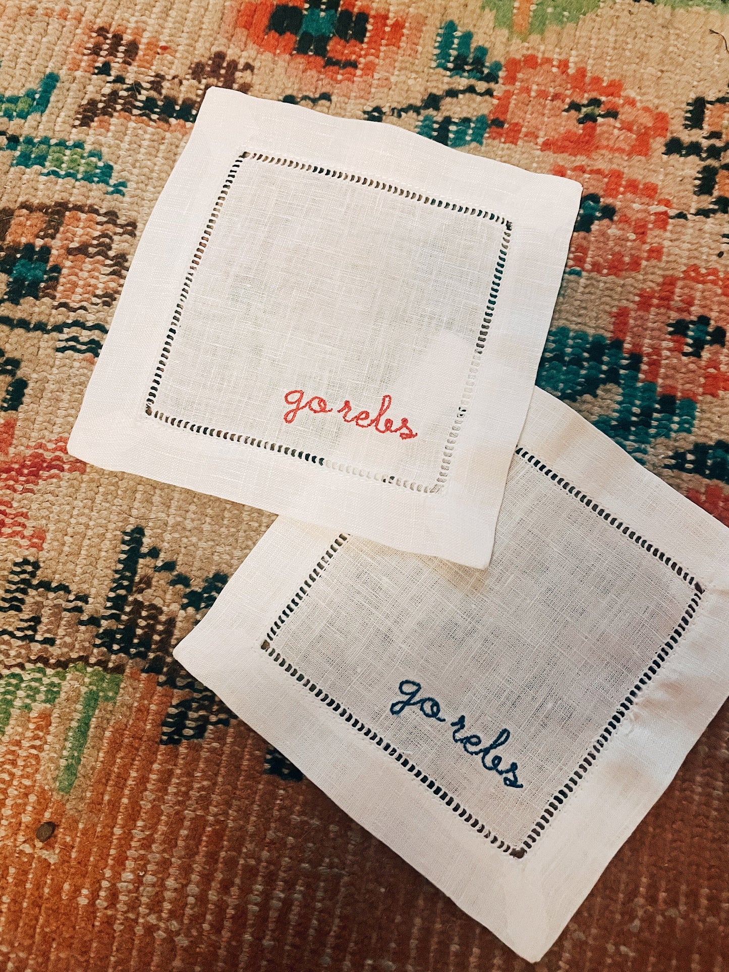 Go Rebs Ole Miss Linen Cocktail Napkins