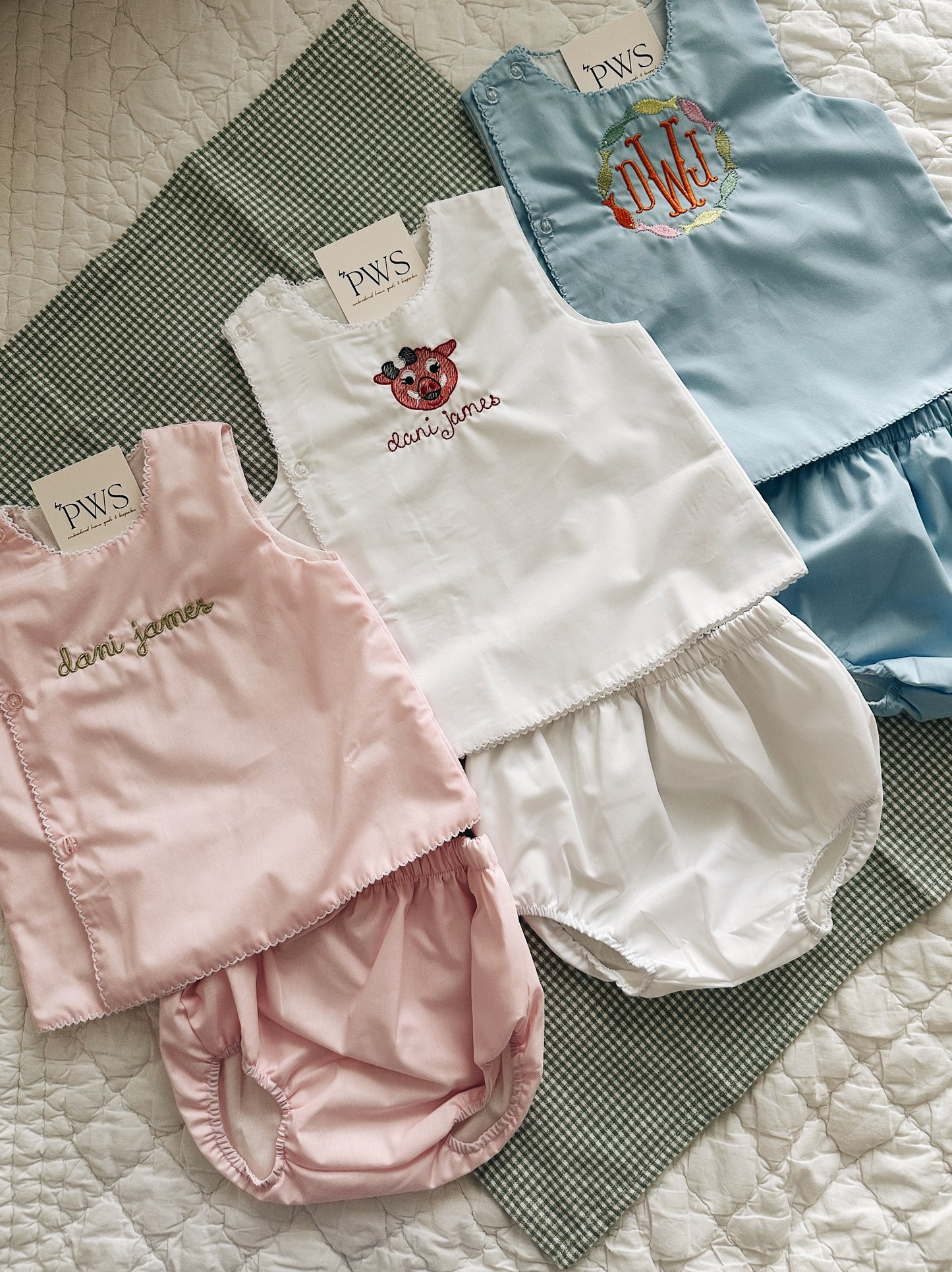 Picot Trim Diaper Set - White