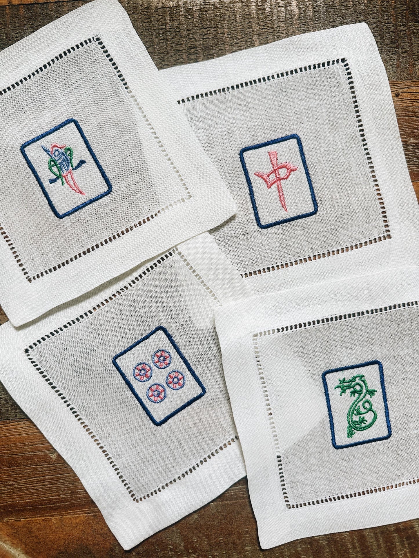 Mahjong Tile Linen Cocktail Napkins