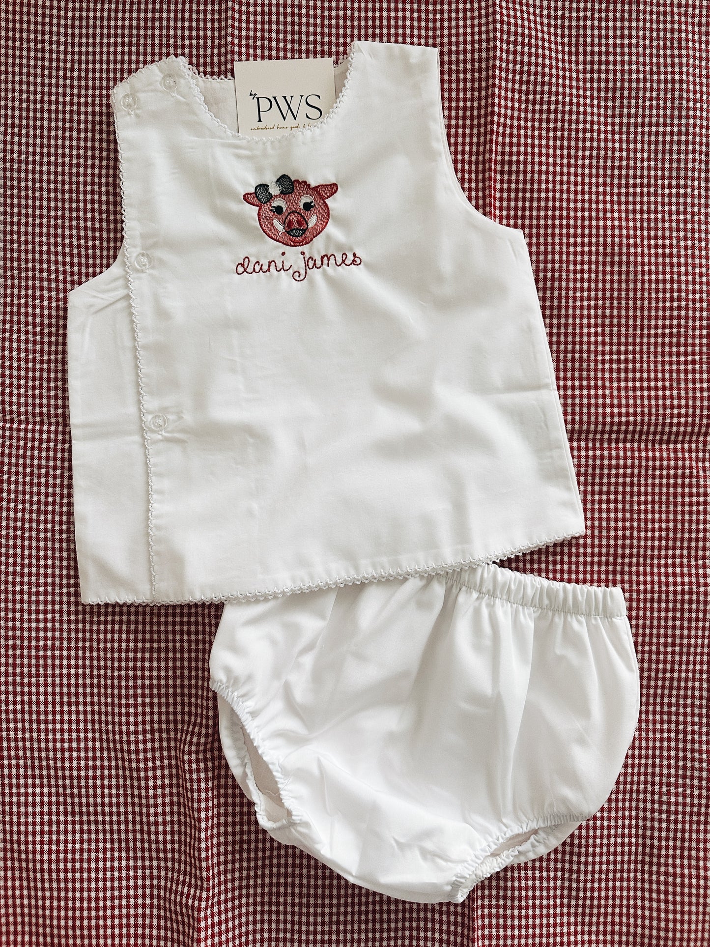 Picot Trim Diaper Set - White