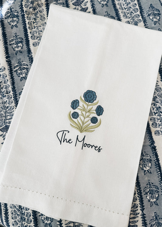 Simple Block Print Flower Tea Towel - Personalization Optional