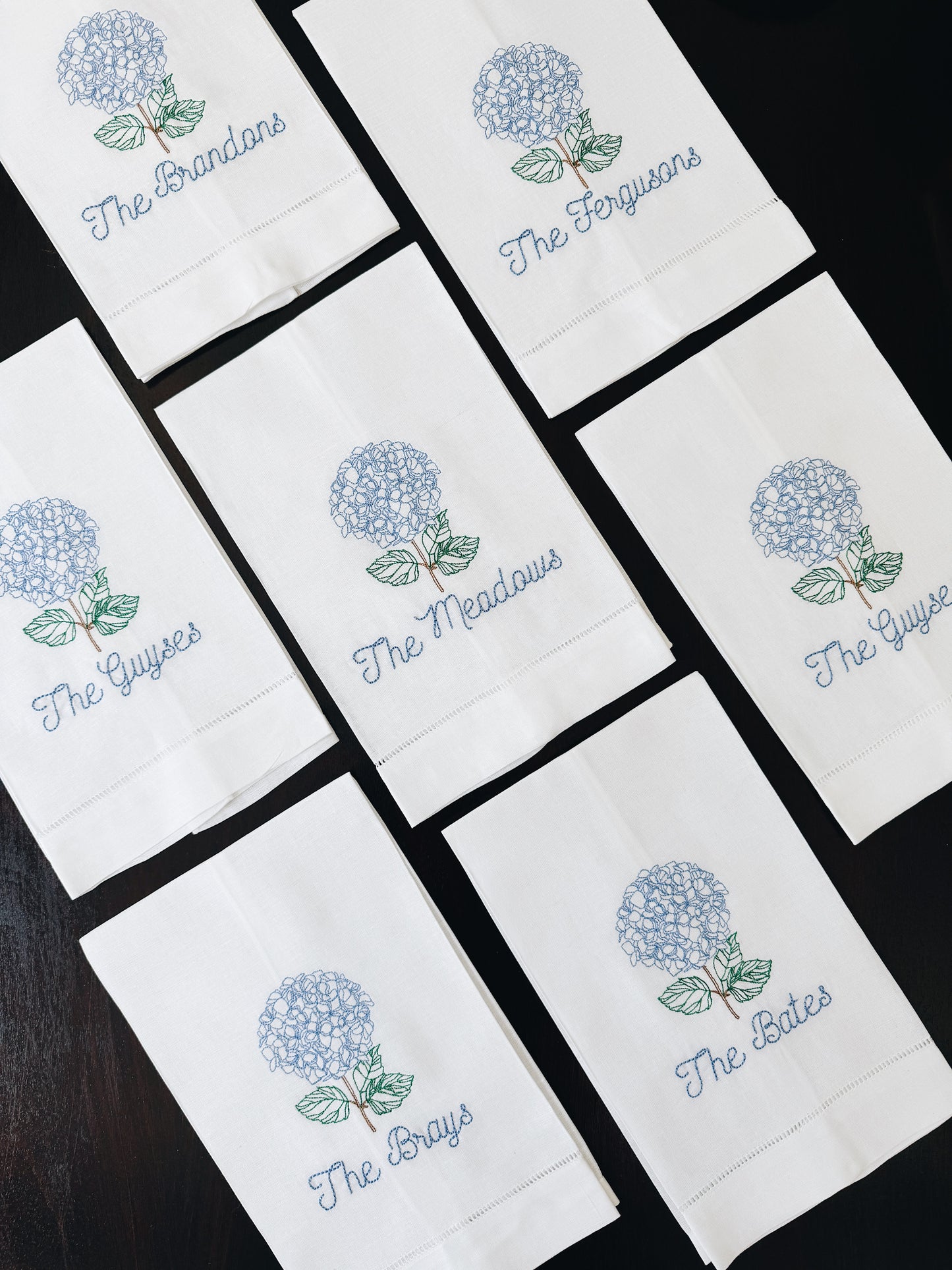 Personalized Hydrangea Linen Tea Towel