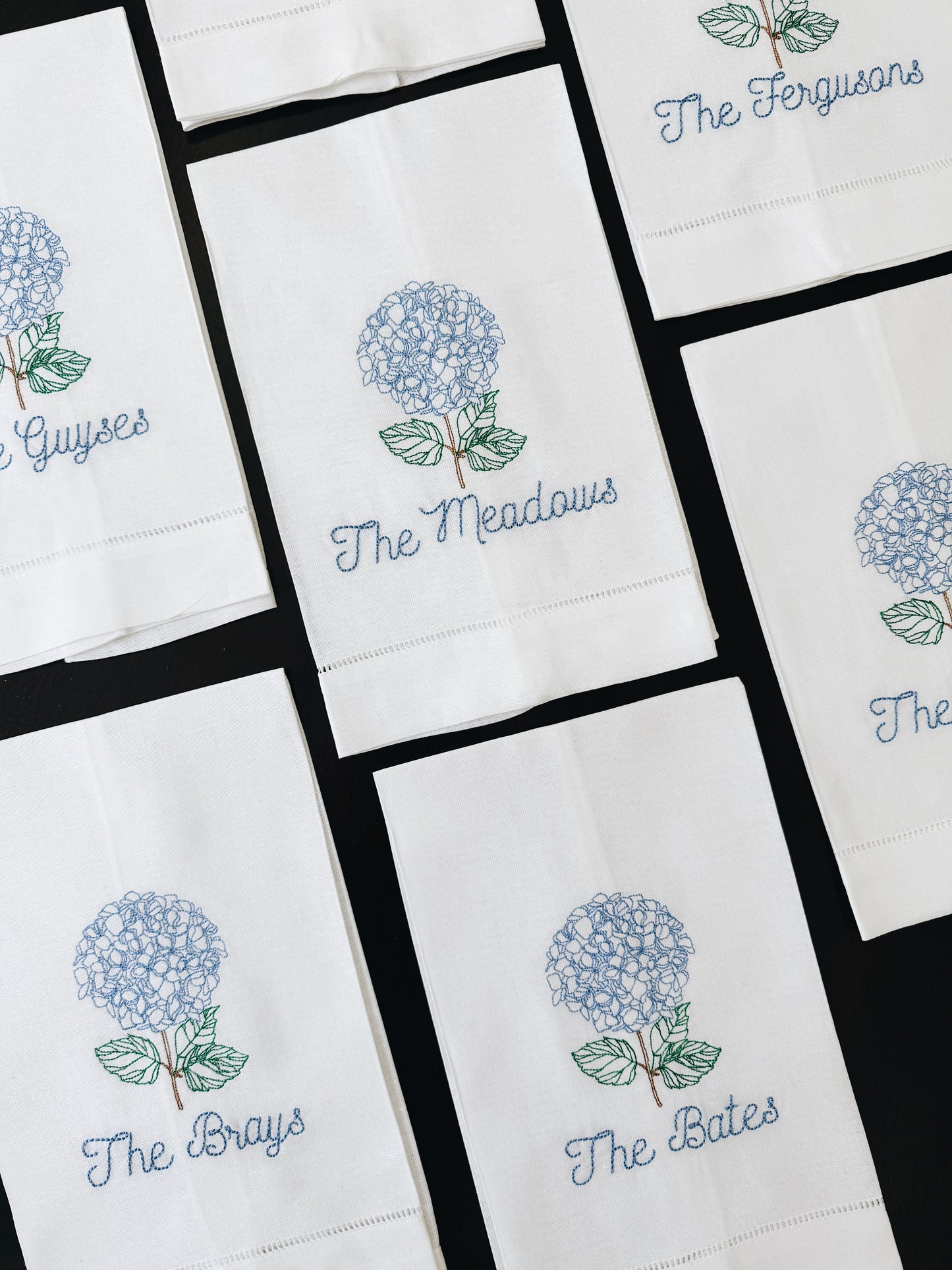 Personalized Hydrangea Linen Tea Towel