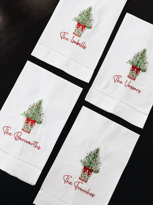 Christmas Tree in Planter Linen Tea Towel
