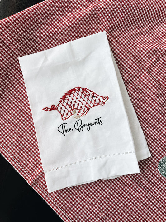Personalized Chic Arkansas Razorback Linen Tea Towel