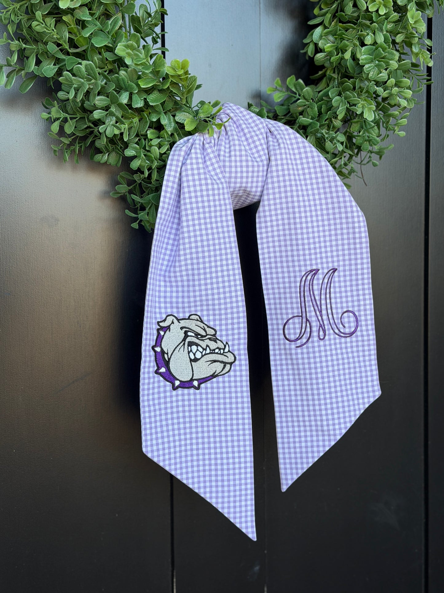 Fayetteville Bulldog Gingham Wreath Sash