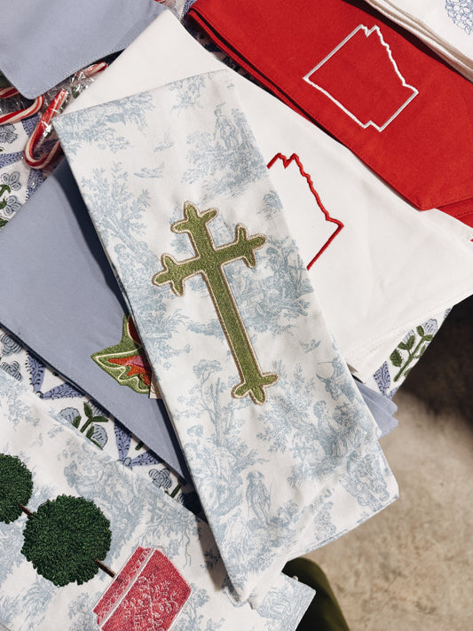 PREORDER: Cross Toile Wreath Sash