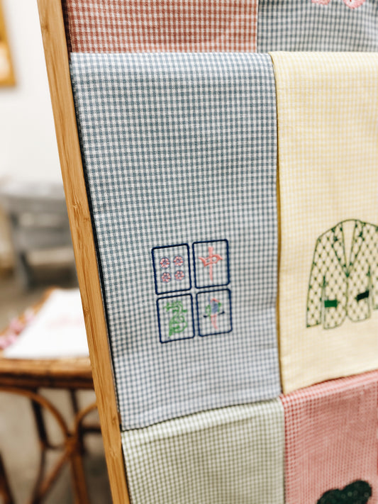Mahjong Gingham Tea Towel