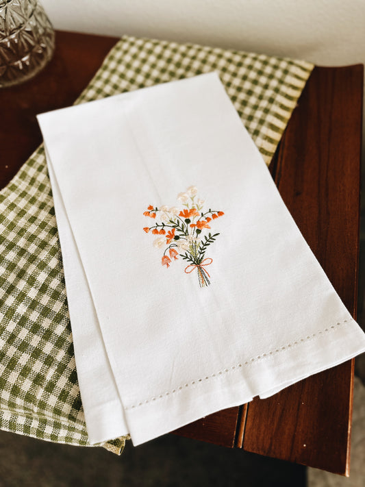 Orange Wildflowers Tea Towel